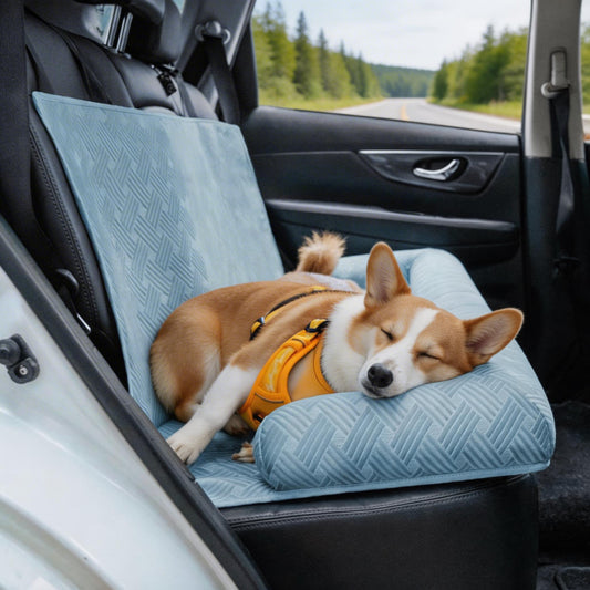 Cooling Dog Car Seat Bed Large Bolster with Adjustable Safety Strap for Travel