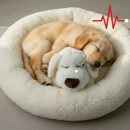 Calming Dog Plush Toy with Heartbeat Simulator & Warming Pack for Anxiety Relief